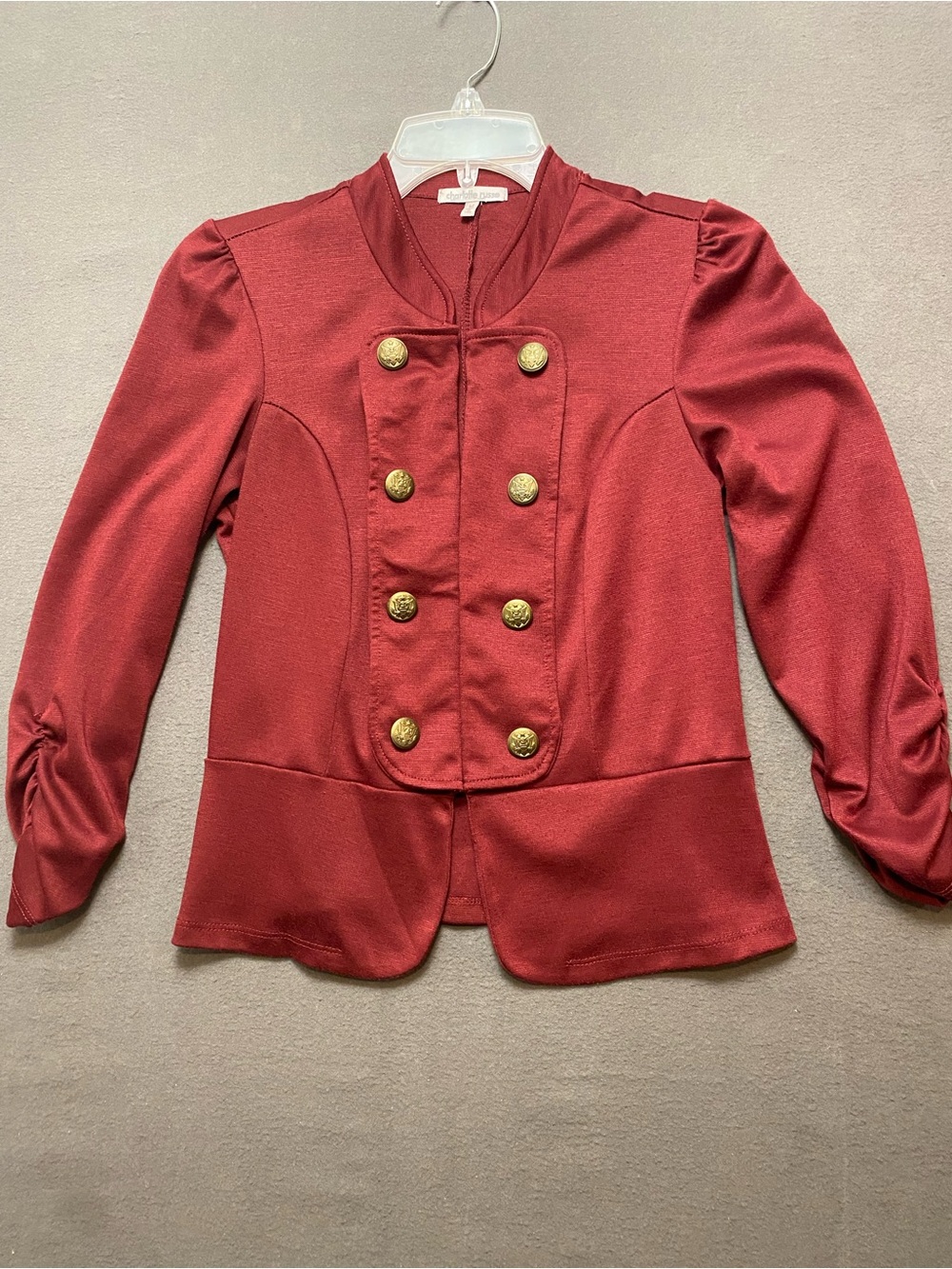 Charlotte Russe Vintage Red Military-Style Blazer with Gold Buttons- Medium